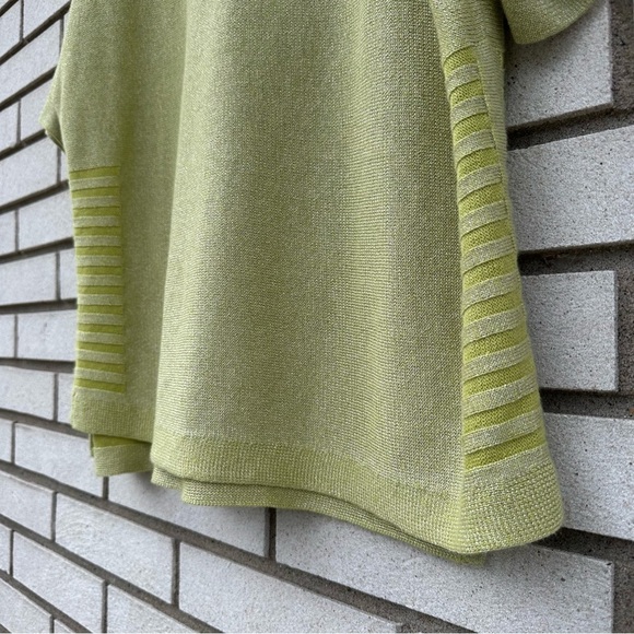 Chico’s Citron Green Shimmer Linen Blend Pullover Sweater Top L Metallic - Picture 8 of 11
